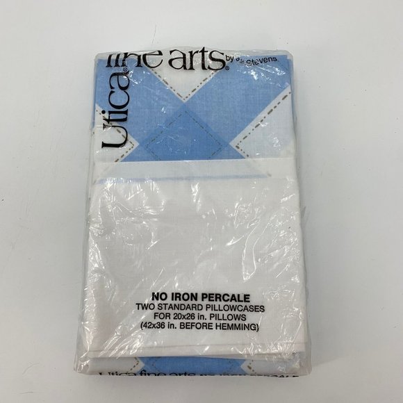 Utica Other - Utica Fine Arts Pillowcase Standard Size Set of 2 NOS Blue Argyle 42" x 36"